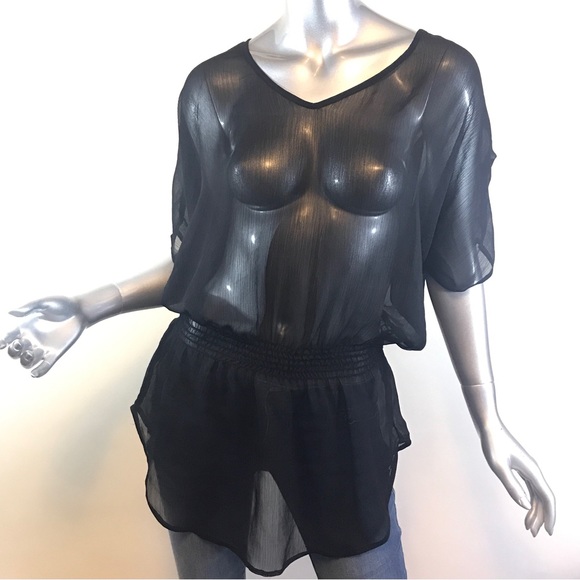 Sheer Black Express Top Medium Blouse Peplum Tunic Style - Picture 14 of 15